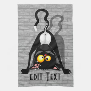Cat Upside Down Funny Cartoon Character Kitchen Towel