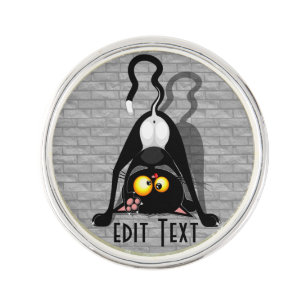 Cat Upside Down Funny Cartoon Character Lapel Pin
