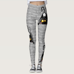 Cat Upside Down Funny Cartoon Character Leggings