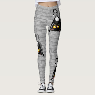 Cat Upside Down Funny Cartoon Character Leggings