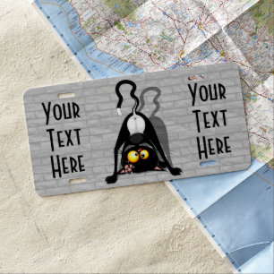 Cat Upside Down Funny Cartoon Character License Plate