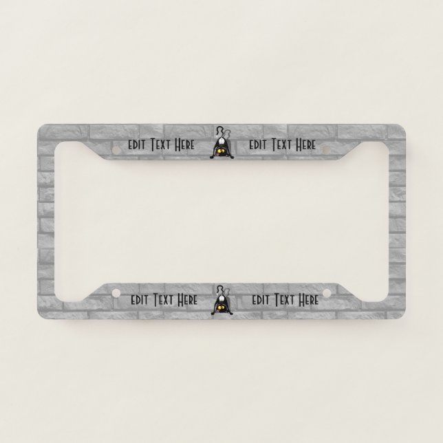 Cat Upside Down Funny Cartoon Character License Plate Frame (Front)