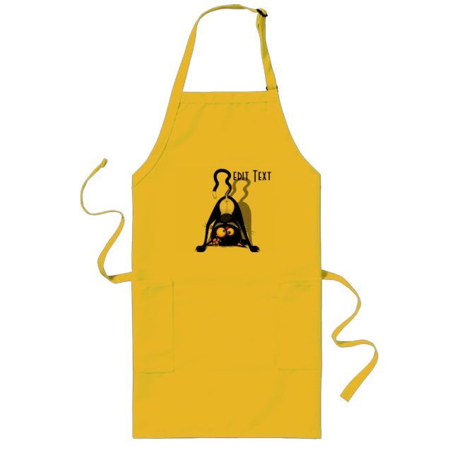 Cat Upside Down Funny Cartoon Character Long Apron (Front)