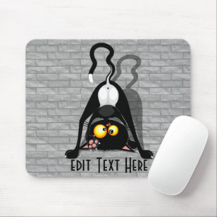 Cat Upside Down Funny Cartoon Character Mouse Pad