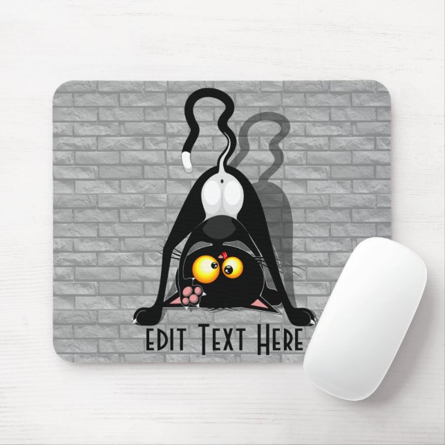 Cat Upside Down Funny Cartoon Character Mouse Pad (With Mouse)