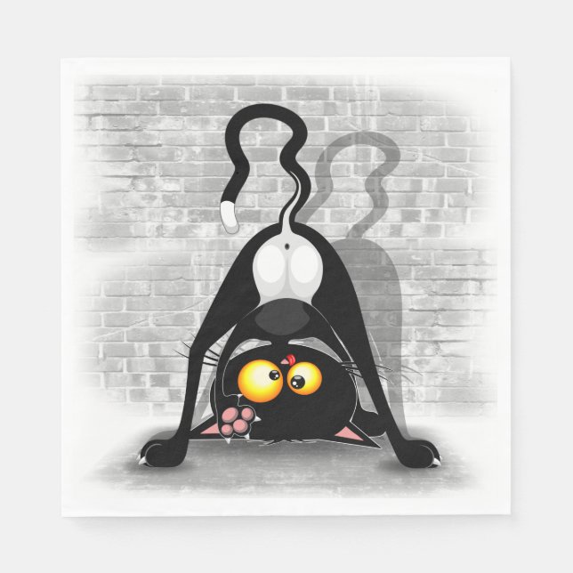 Cat Upside Down Funny Cartoon Character Napkins (Front)