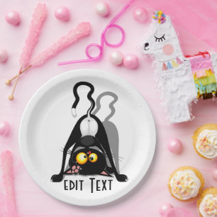Cat Upside Down Funny Cartoon Character Paper Plates
