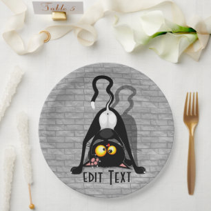 Cat Upside Down Funny Cartoon Character Paper Plates