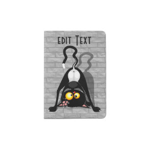 Cat Upside Down Funny Cartoon Character Passport Holder