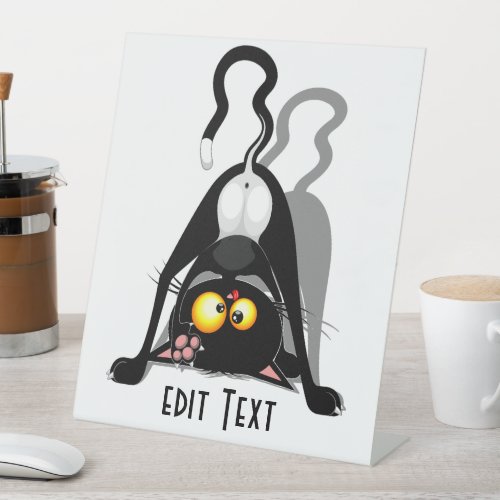 Cat Upside Down Funny Cartoon Character Pedestal Sign