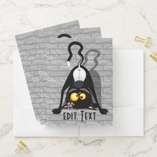 Cat Upside Down Funny Cartoon Character Pocket Folder