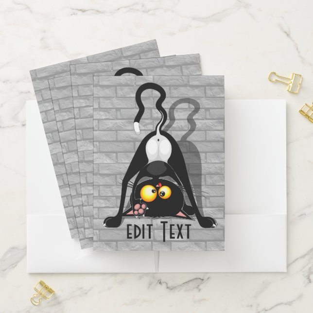 Cat Upside Down Funny Cartoon Character Pocket Folder (In Situ)