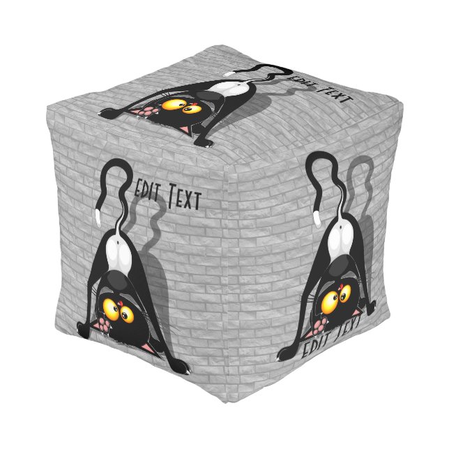 Cat Upside Down Funny Cartoon Character Pouf (Angled Front)