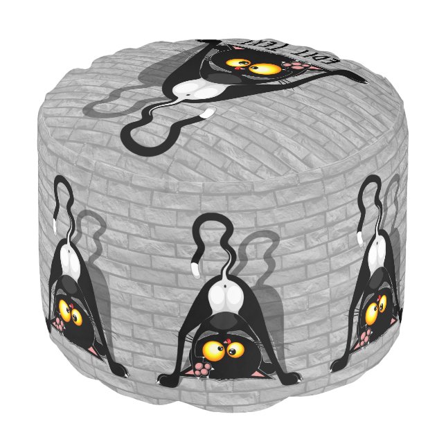 Cat Upside Down Funny Cartoon Character Pouf (Angled Front)