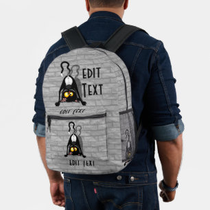 Cat Upside Down Funny Cartoon Character Printed Backpack
