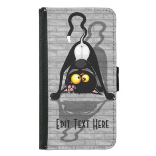 Cat Upside Down Funny Cartoon Character Samsung Galaxy S5 Wallet Case