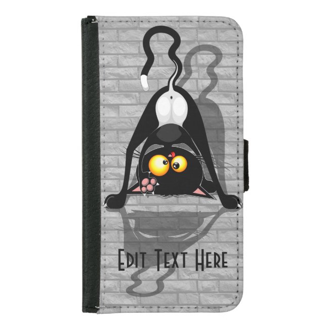 Cat Upside Down Funny Cartoon Character Samsung Galaxy Wallet Case (Front)