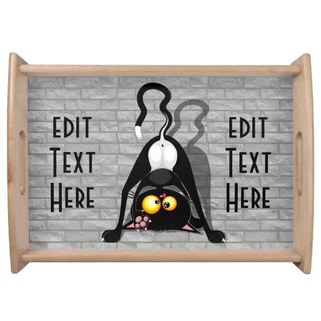 Cat Upside Down Funny Cartoon Character Serving Tray (Front)