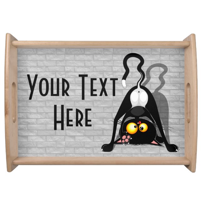 Cat Upside Down Funny Cartoon Character Serving Tray (Front)