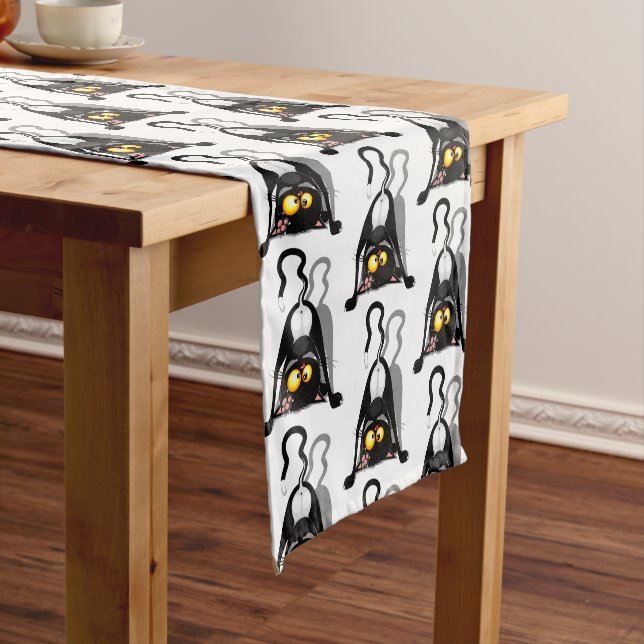 Cat Upside Down Funny Cartoon Character Short Table Runner (In Situ)