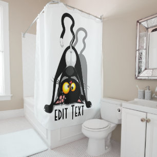 Cat Upside Down Funny Cartoon Character Shower Curtain