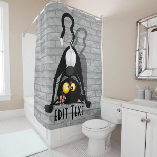 Cat Upside Down Funny Cartoon Character Shower Curtain