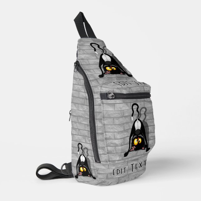 Cat Upside Down Funny Cartoon Character Sling Bag (Left Corner)