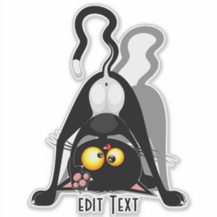 Cat Upside Down Funny Cartoon Character Sticker
