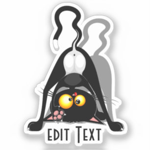 Cat Upside Down Funny Cartoon Character Sticker