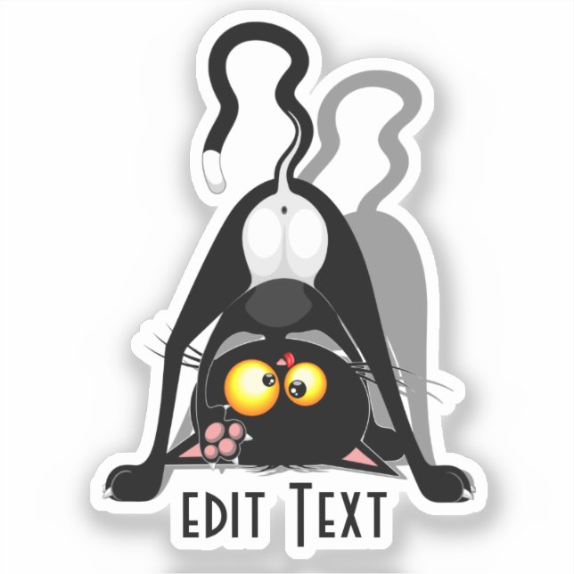 Cat Upside Down Funny Cartoon Character Sticker (Front)