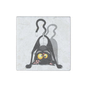 Cat Upside Down Funny Cartoon Character Stone Magnet
