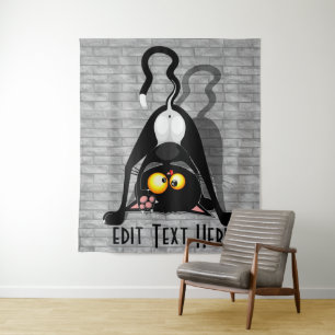 Cat Upside Down Funny Cartoon Character Tapestry