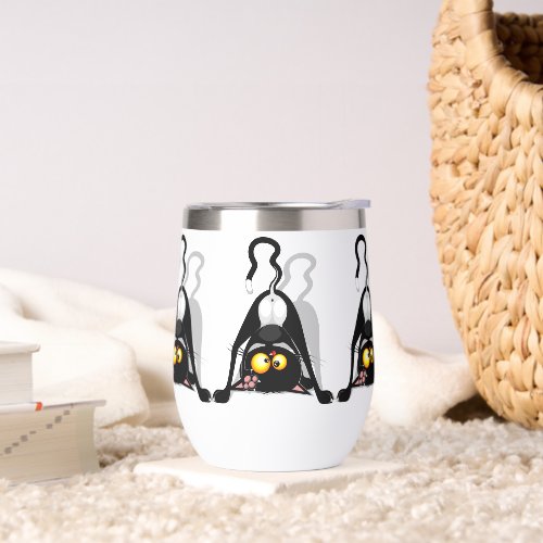 Cat Upside Down Funny Cartoon Character Thermal Wine Tumbler