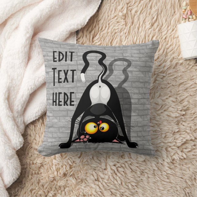 Cat Upside Down Funny Cartoon Character Throw Pillow (Blanket)