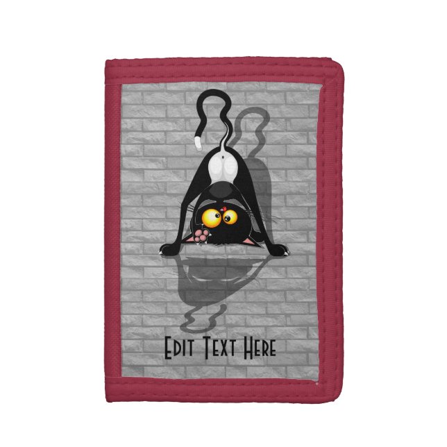Cat Upside Down Funny Cartoon Character Tri-fold Wallet (Front Vertical)