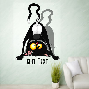 Cat Upside Down Funny Cartoon Character Wall Decal