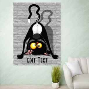 Cat Upside Down Funny Cartoon Character Wall Decal
