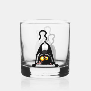 Cat Upside Down Funny Cartoon Character Whiskey Glass