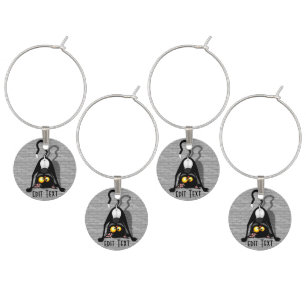 Cat Upside Down Funny Cartoon Character Wine Charm