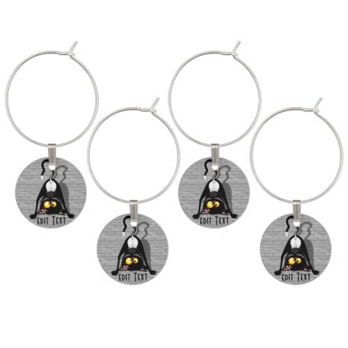 Cat Upside Down Funny Cartoon Character Wine Charm
