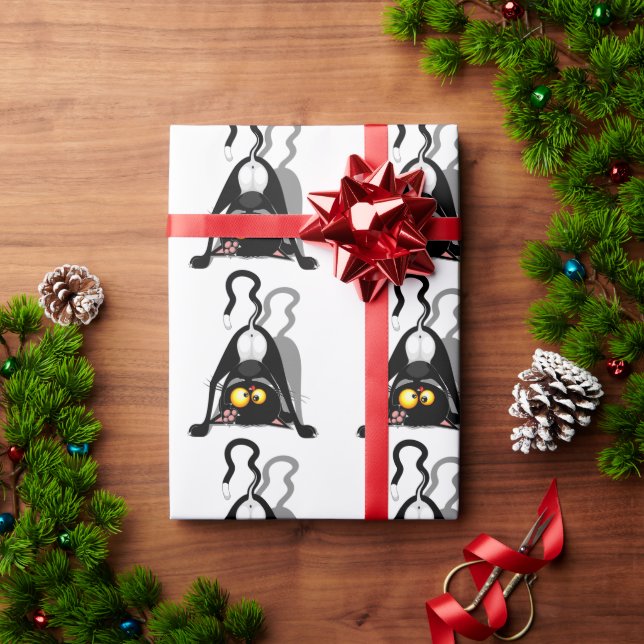 Cat Upside Down Funny Cartoon Character Wrapping Paper (Holiday Gift)