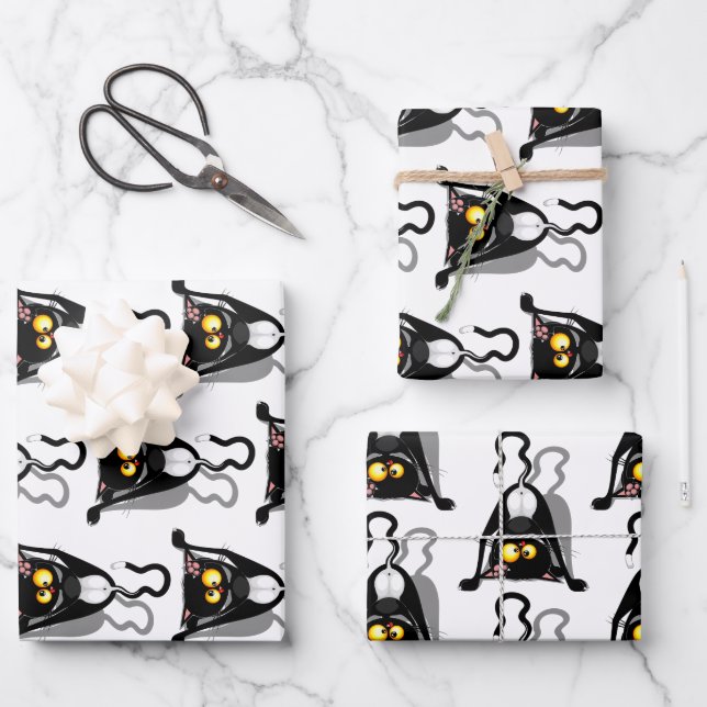 Cat Upside Down Funny Cartoon Character Wrapping Paper Sheets (Front)
