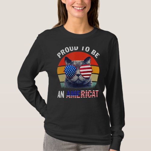 Cat Us Flag Sunglasses Proud To Be An Americat 4th T_Shirt
