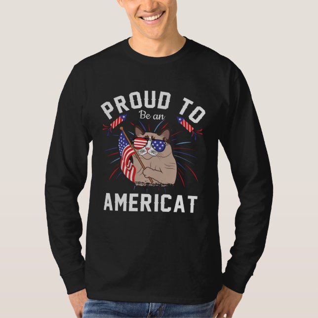 Cat US Flag Sunglasses Proud To Be An Americat T-Shirt (Front)
