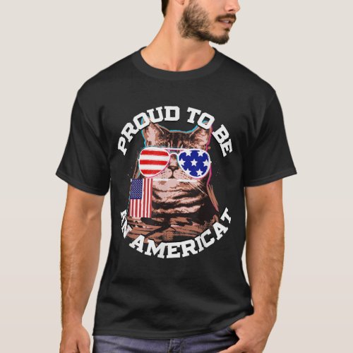 Cat US Flag Sunglasses Proud To Be An Americat   T_Shirt