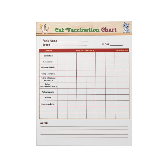 Cat Vaccination Chart Notepad (Rotated)