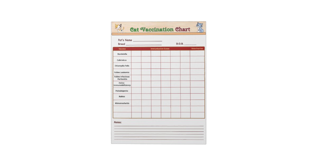 Cat Vaccination Chart Notepad Zazzle Cat Vaccination Chart Notepad Zazzle
