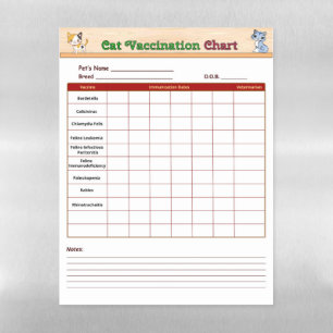 Cat Vaccinations Magnetic Dry Erase Sheet