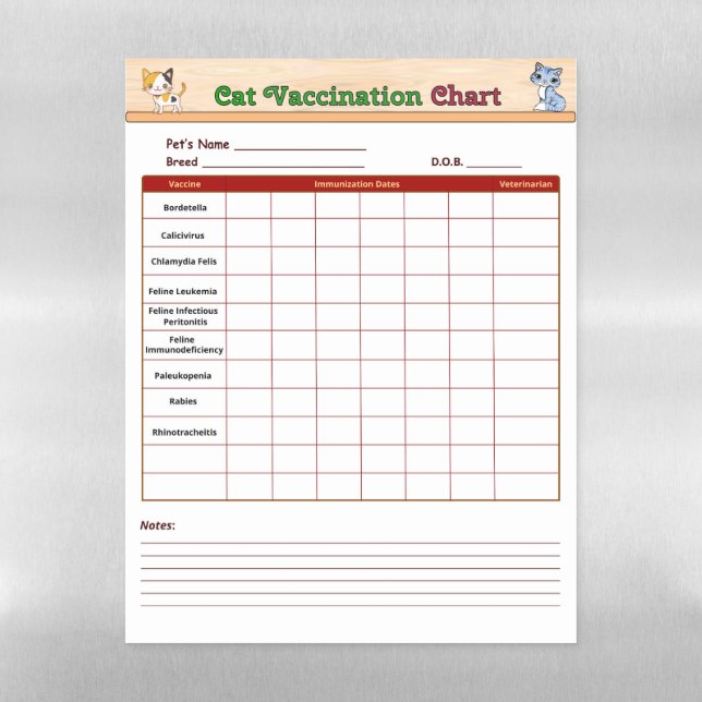 Cat Vaccinations Magnetic Dry Erase Sheet (Vertical)
