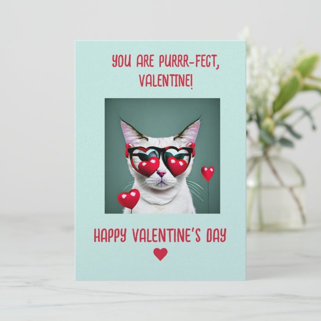 Cat Valentine Card - Purrfect Design Your Own Post (Standing Front)
